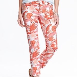 Old Navy The Le Pixie Orange Floral Ankle Pants Size 2